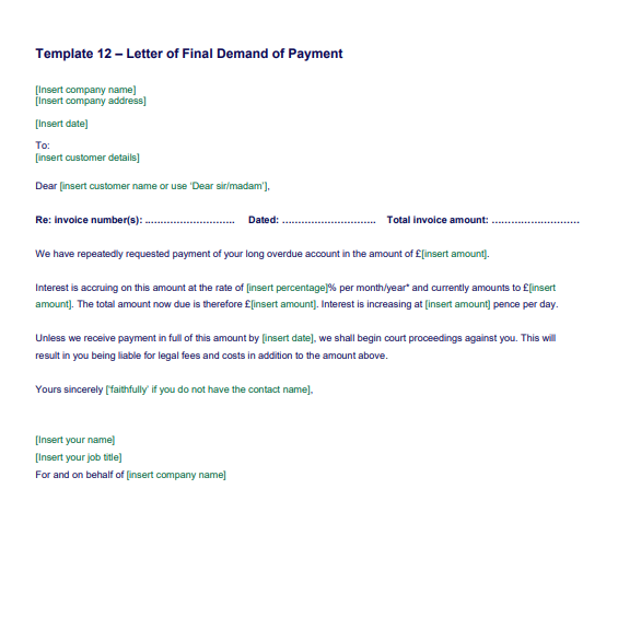 Demand For Payment Letter 11