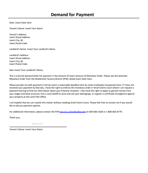 Demand For Payment Letter 16