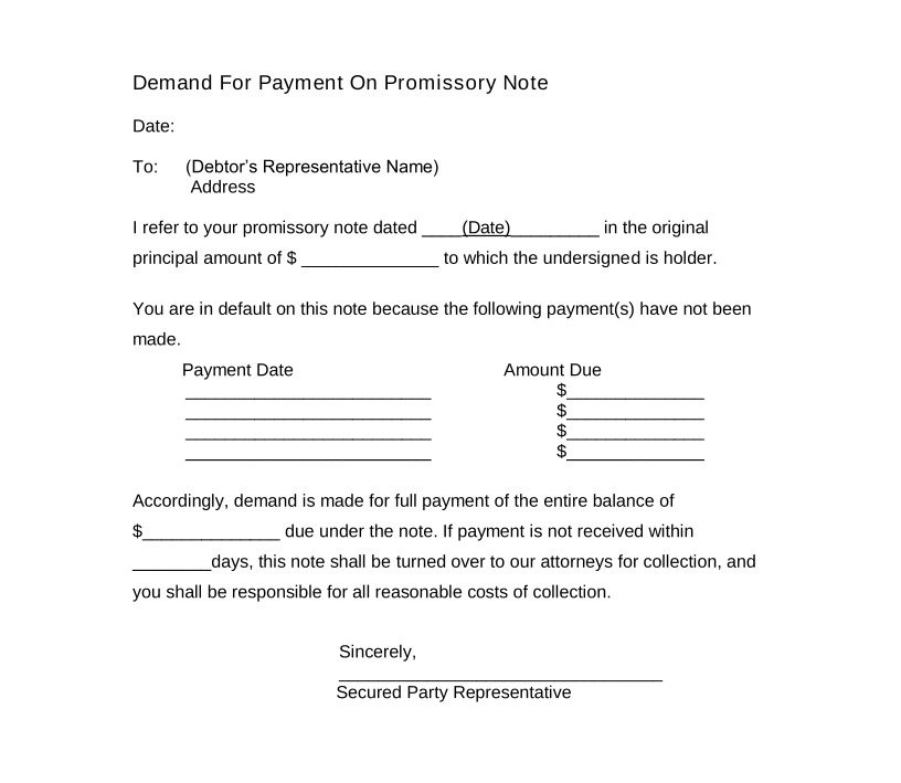 Demand For Payment On Promissory