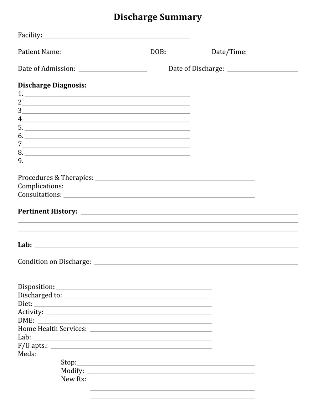 Discharge Summary Template PDF