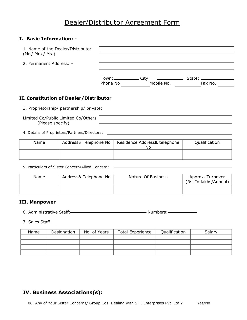 Distributor Agreement Form Template