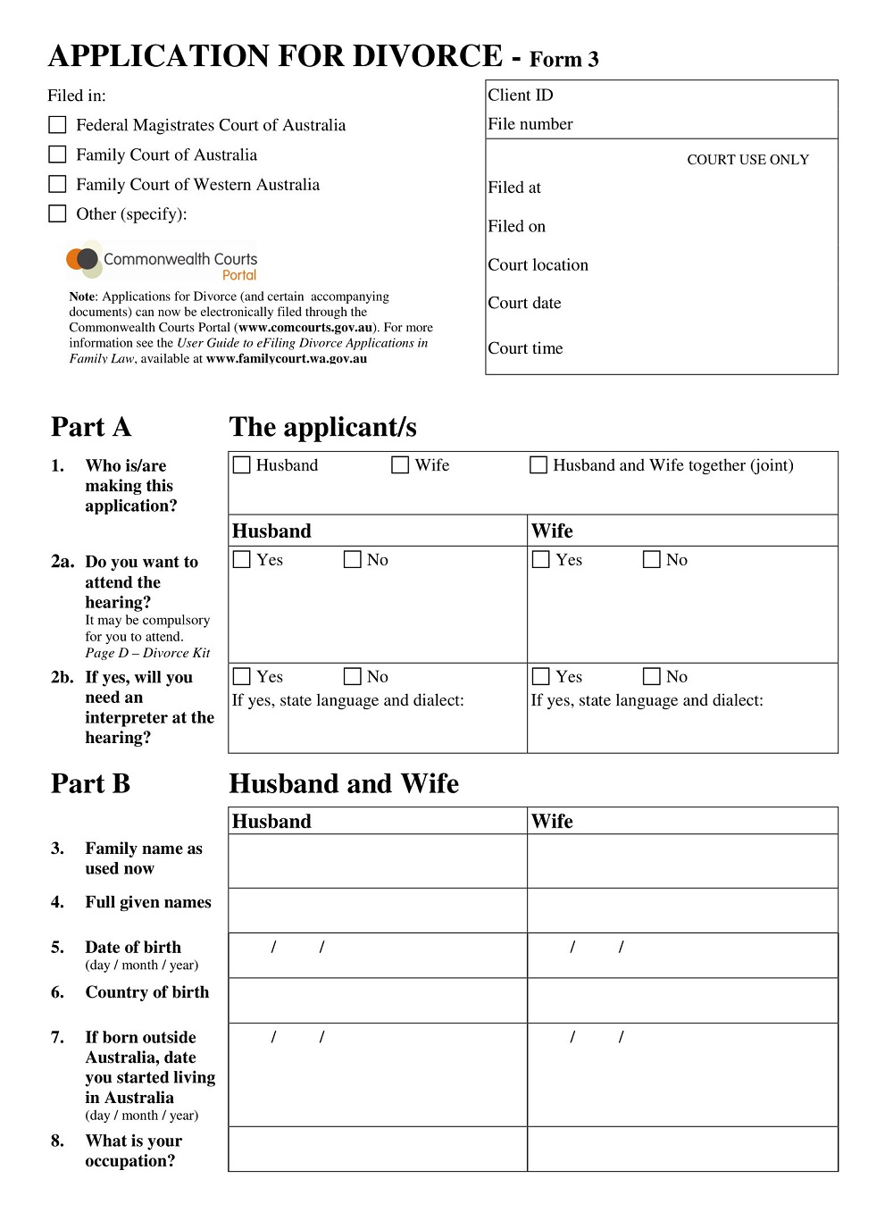 Divorce Application Form Template