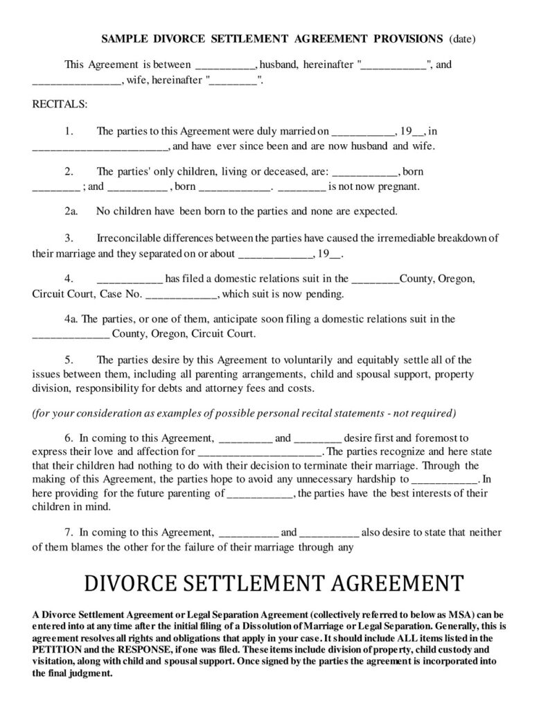 36 Free Sample Divorce Settlement Agreement Templates Printable Pdf American Templates 5055