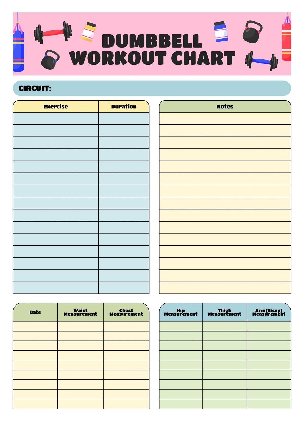 Dumbbell Workout Chart Sample