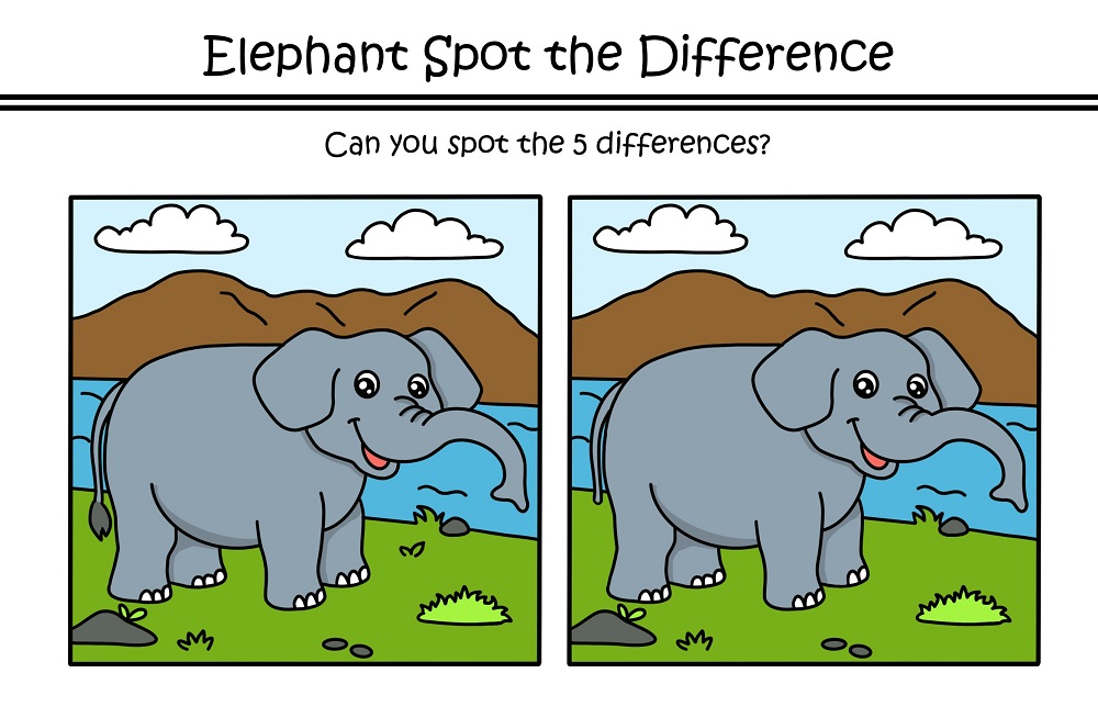 Elephant Spot The Difference Puzzle Worksheet