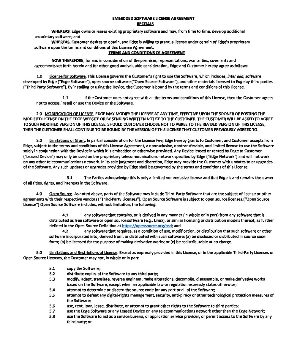 Embedded Software License Agreement