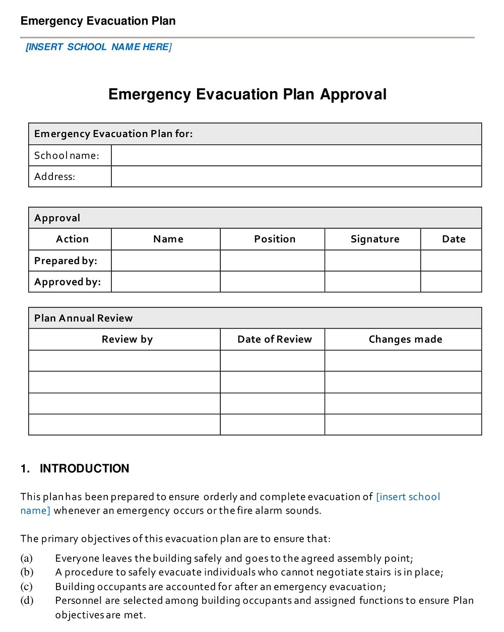 Emergency Evacuation Plan Approval