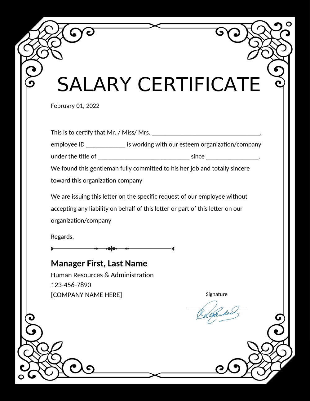 Salary Certificate Format Sample
