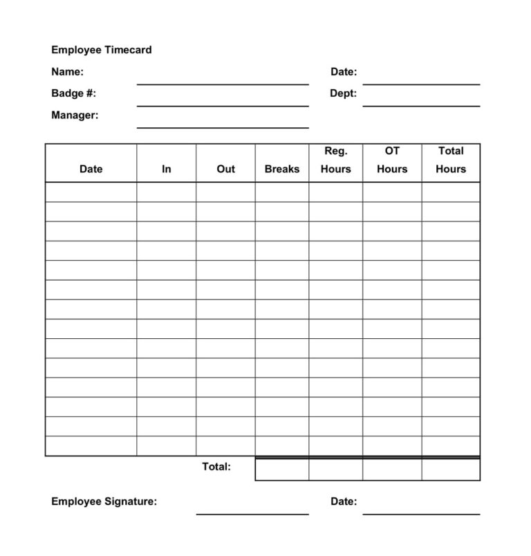 26+ Free Printable Time Card Templates (MS Excel, PDF) » American Templates