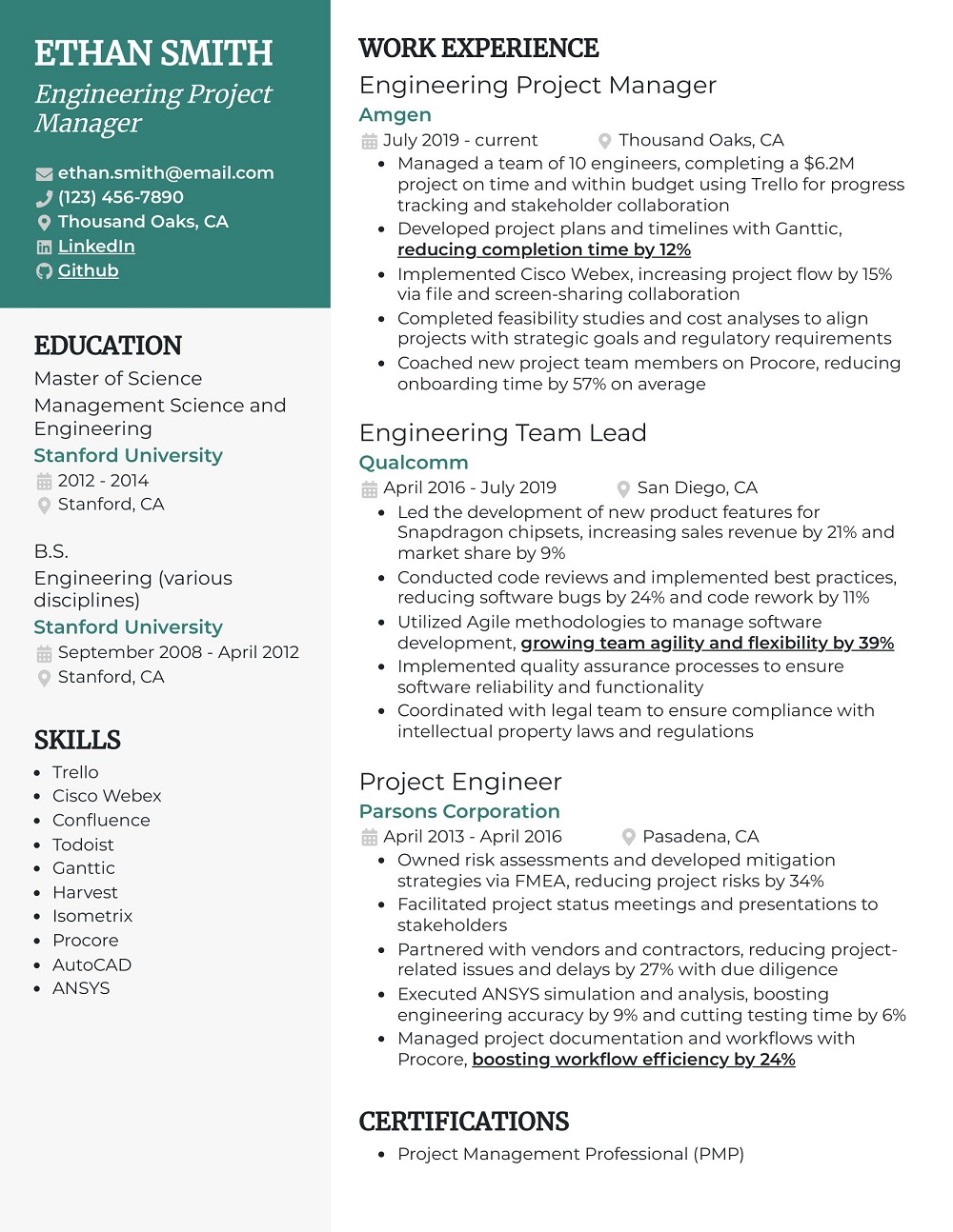 Engineering Project Manager Resume Template