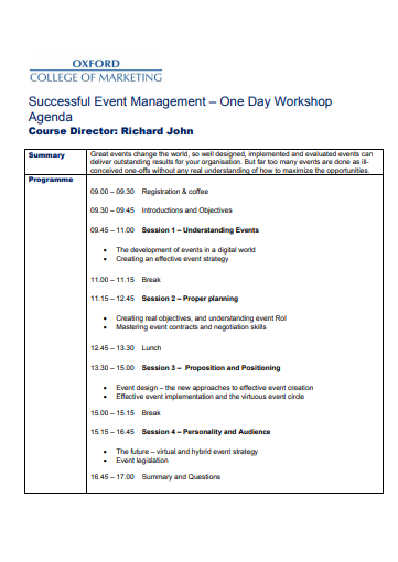 Event management meeting agenda Template