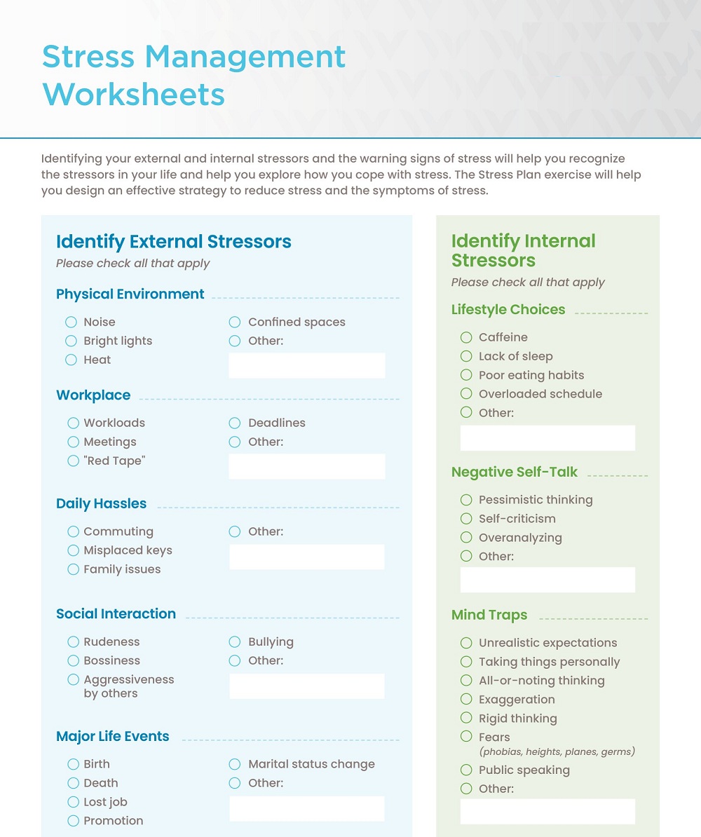 External and Internal Stress Management Worksheet