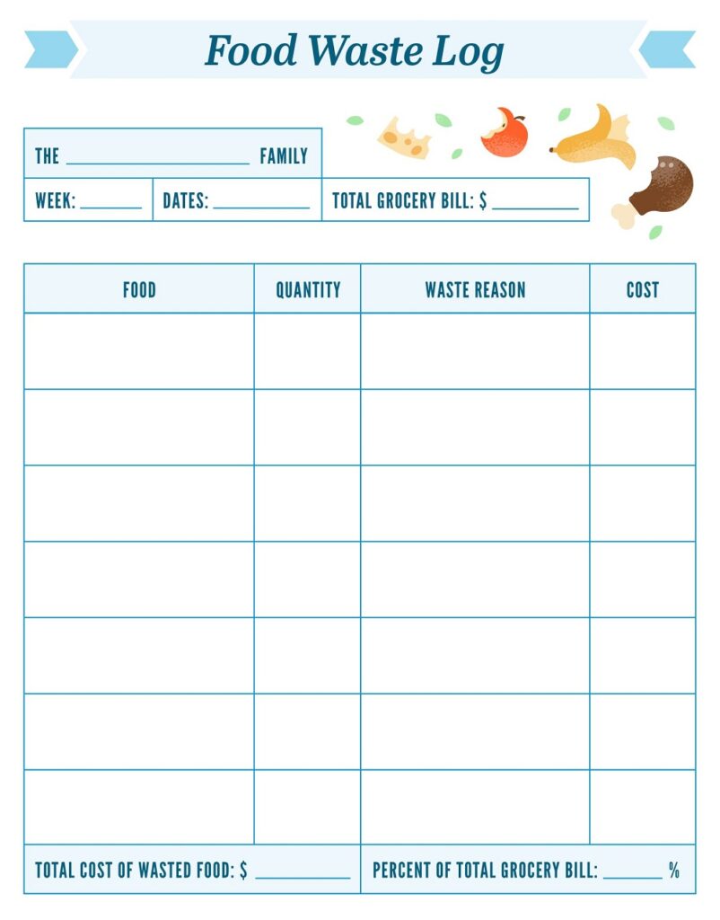 26 Free Printable Food Waste Log Sheet Templates PDF MS Word American Templates