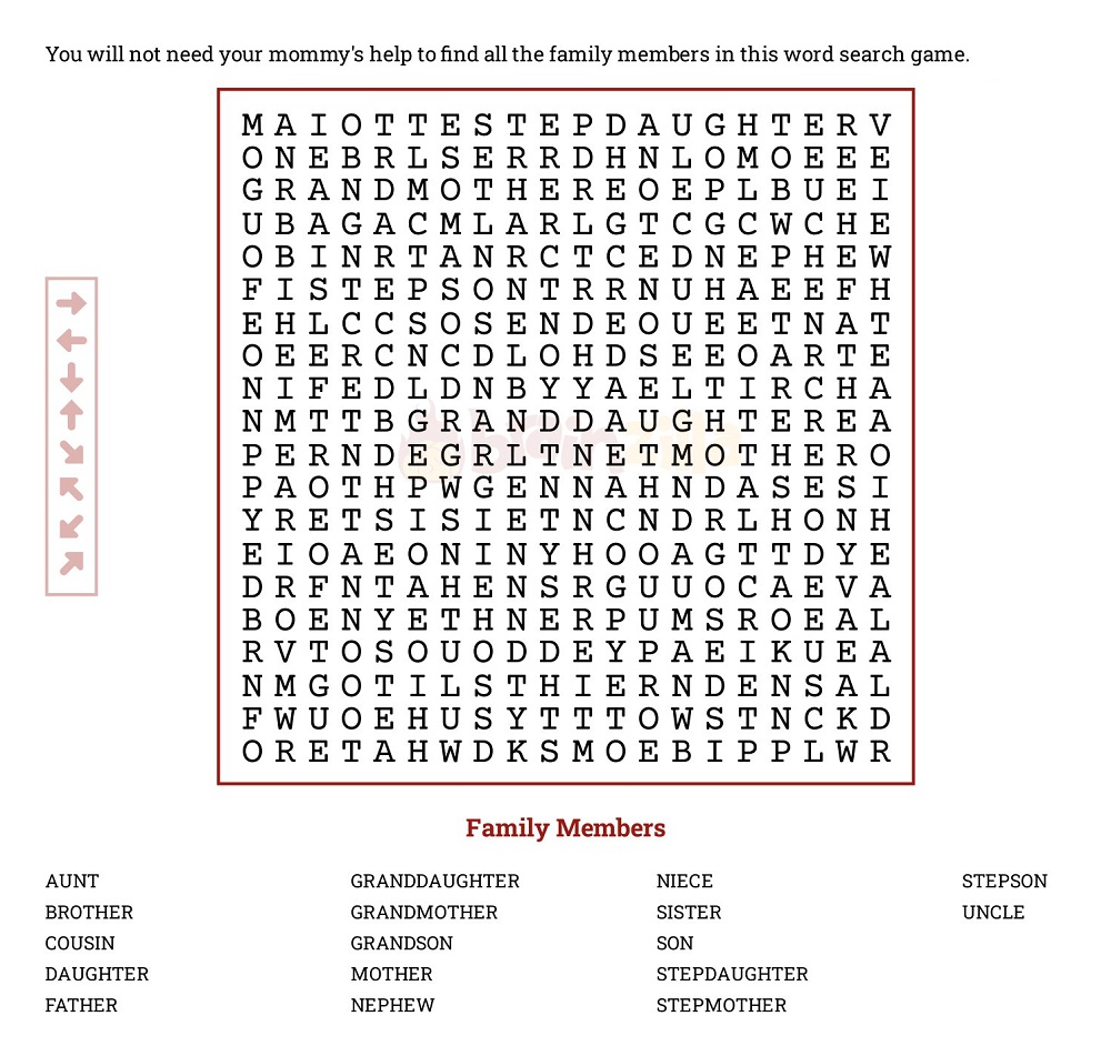 Family Members Word Search Puzzle