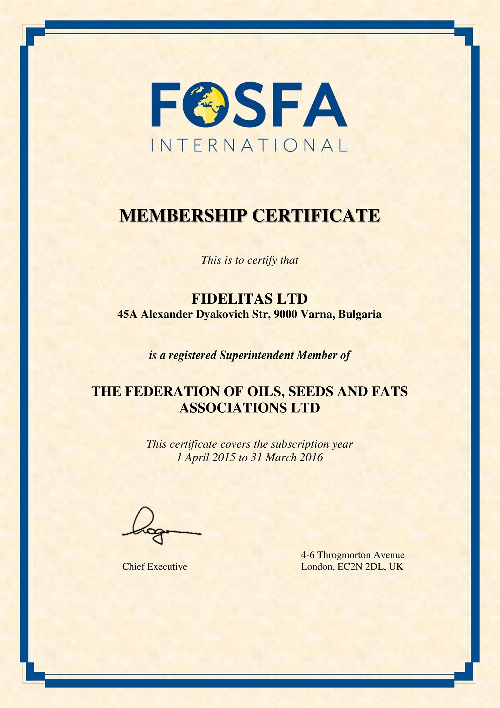 Federation’s Membership Certificate Sample