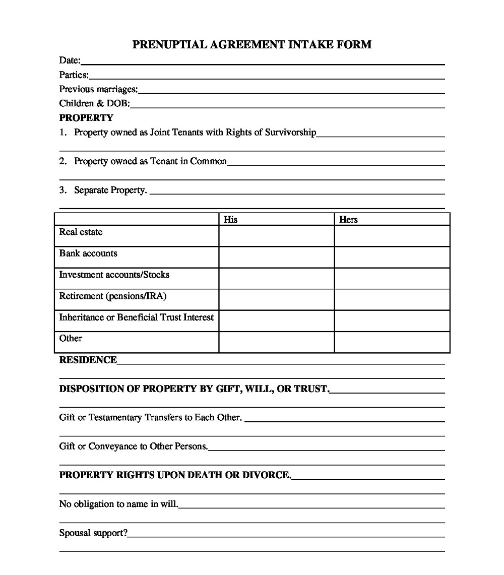 Fillable Prenuptial Agreement Form