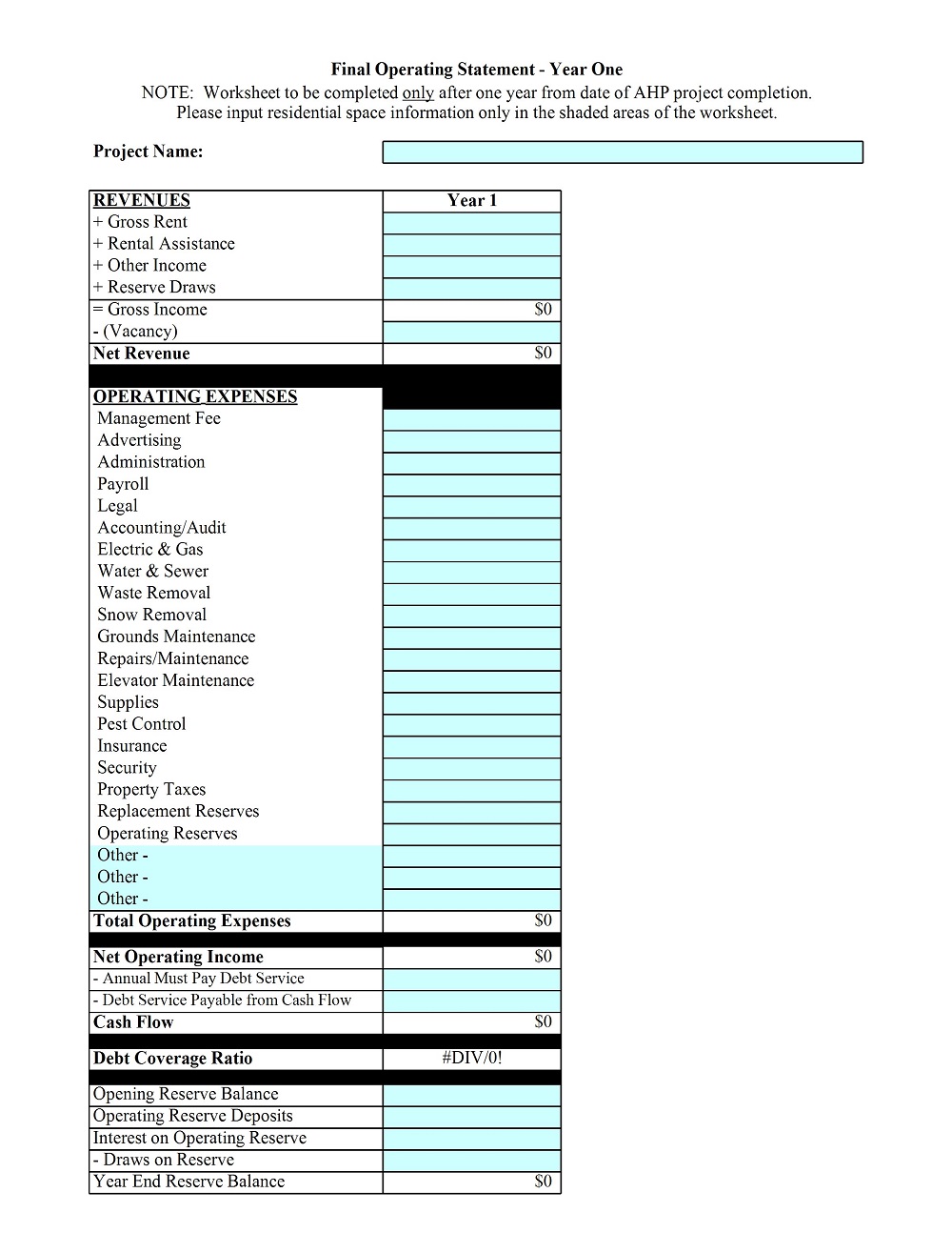 Final Operating Statement Template Excel