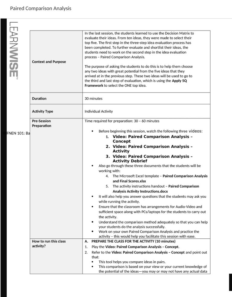 25+ Free Paired Comparison Analysis Templates - Sample PDF, DOC ...