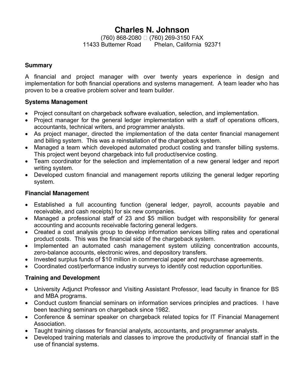Finance Project Manager Resume Template