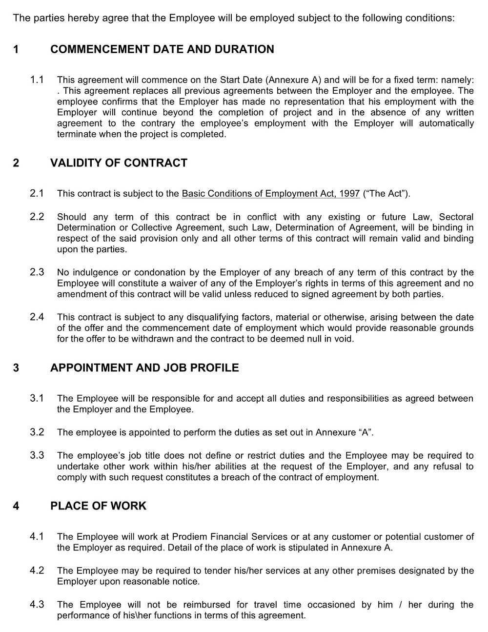 Fixed Term Employment Contract for Cook Template