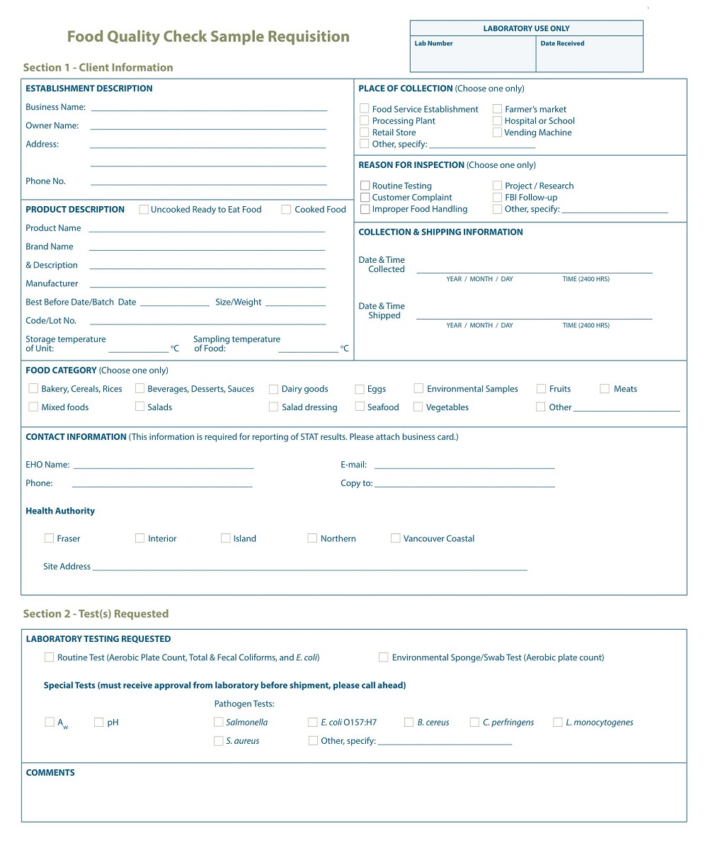 Food Quality Check Requisition Form
