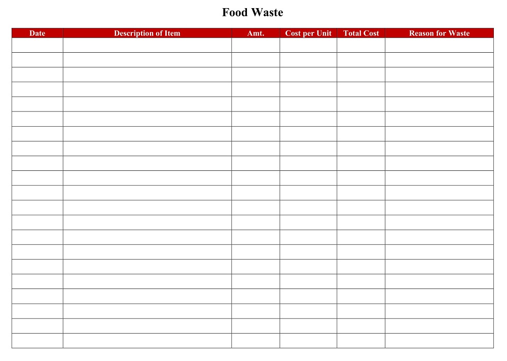 Food Waste Log Sheet