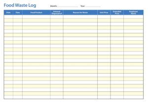 Free Printable Food Waste Log Sheet Templates Pdf Ms Word