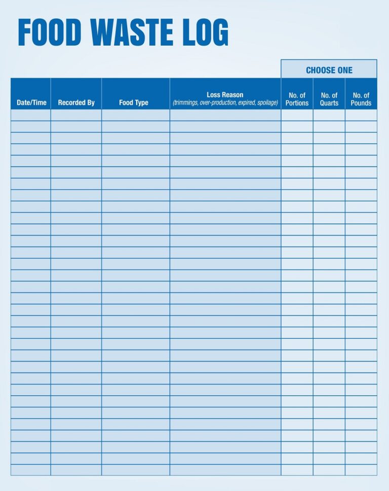 26+ Free Printable Food Waste Log Sheet Templates - PDF, MS Word ...