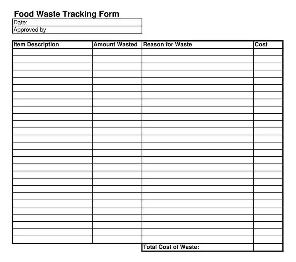 Food Waste Log Sheet Template