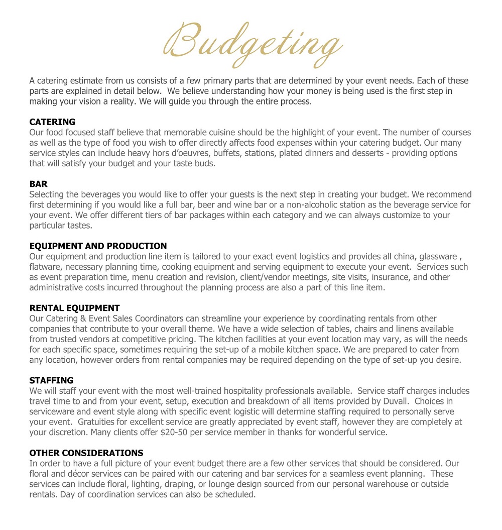 Formal Catering Budgeting Template