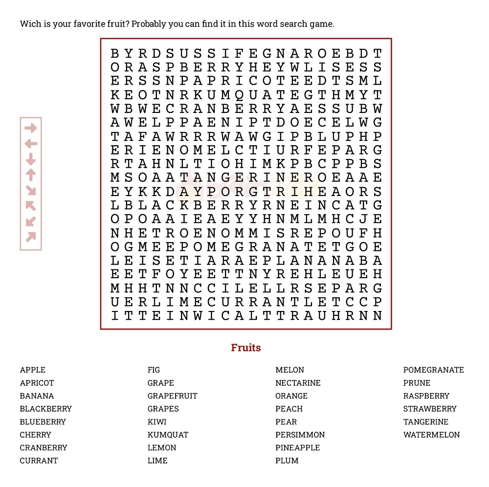 Fruit Word Search Puzzle