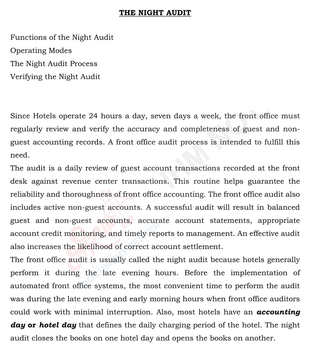 Function Night Audit Checklist