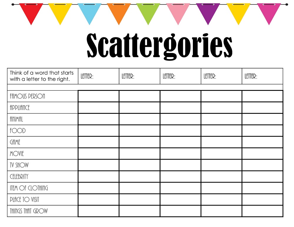 Generic Scattergories List