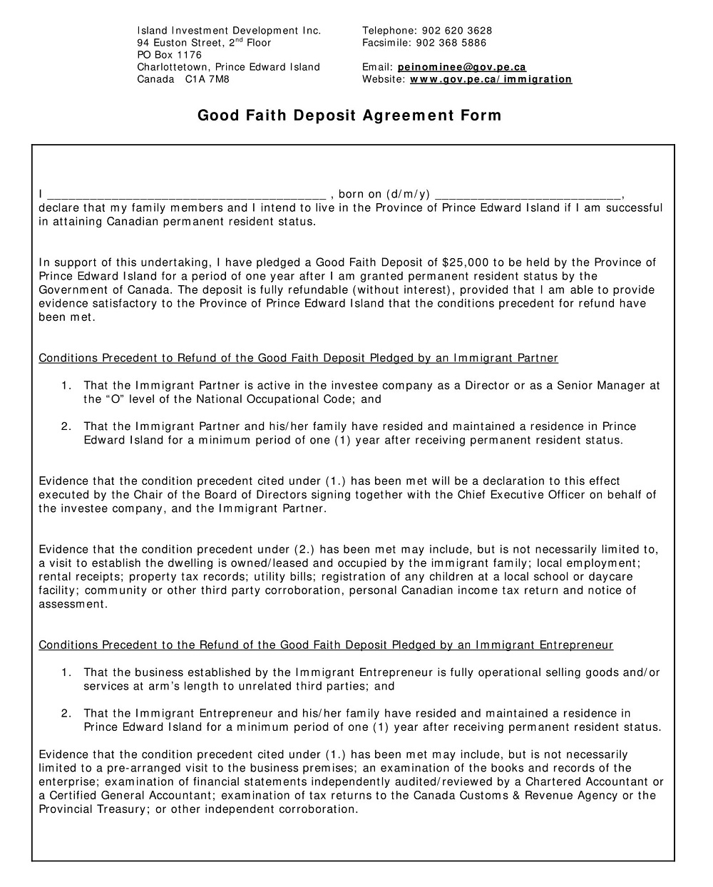 Good Faith Deposit Agreement Form & Template