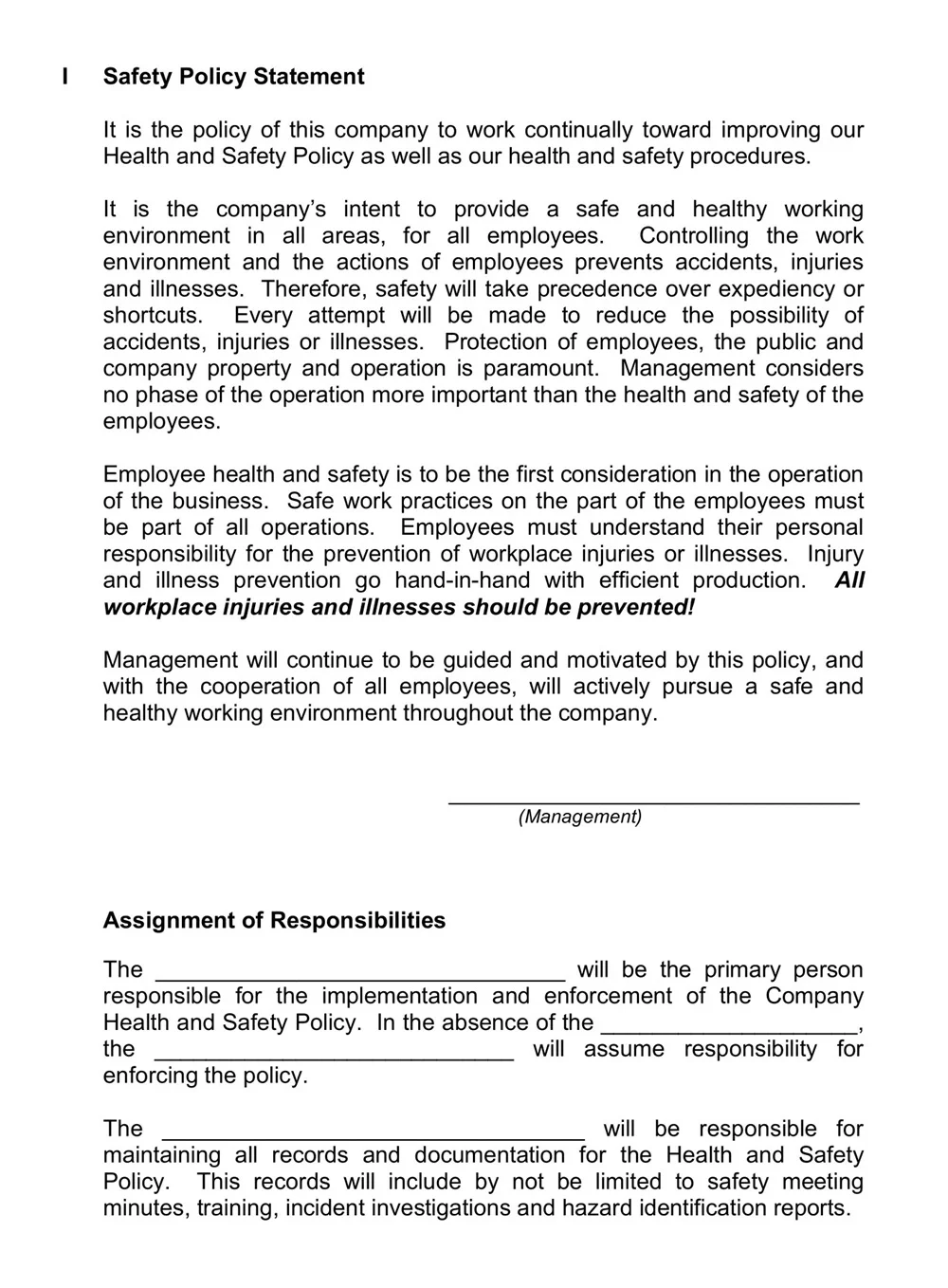 Health and Safety Plan Template