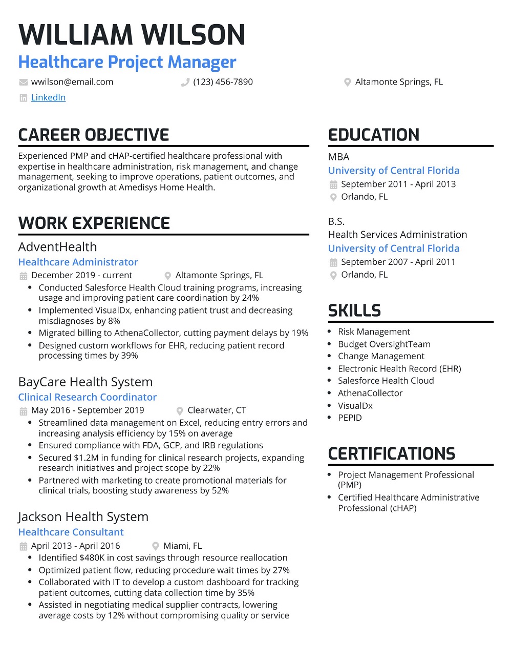 Healthcare Project Manager Resume Template