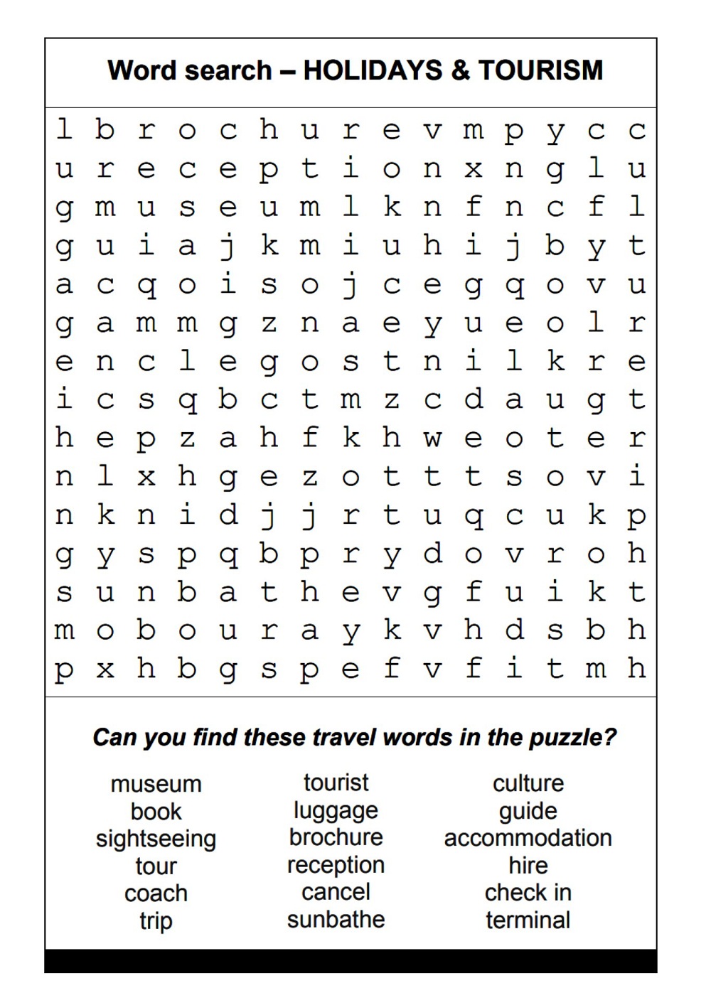Holidays Word Search Puzzle