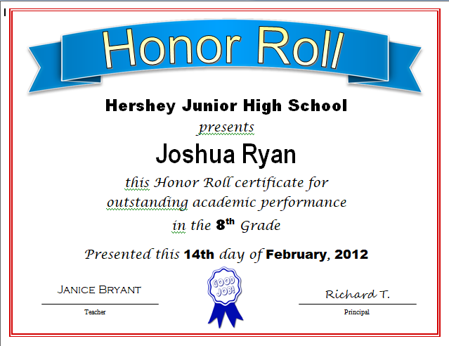Honor Roll Certificate 06