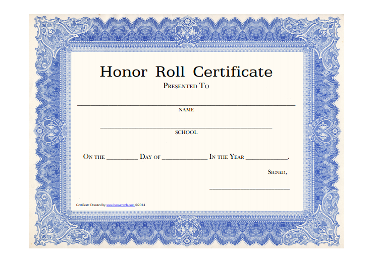 Honor Roll Certificate Blue Frame