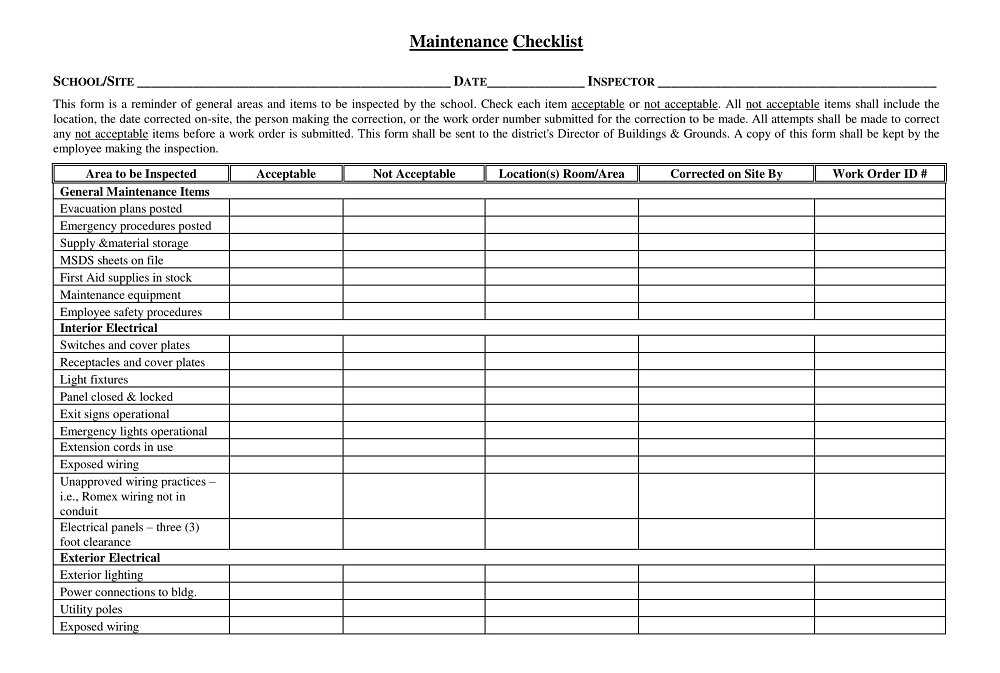 Interior Plumbing Maintenance Checklist