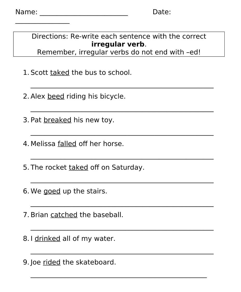 Printable Irregular Verbs Worksheets Printable Irregular Verbs Worksheets