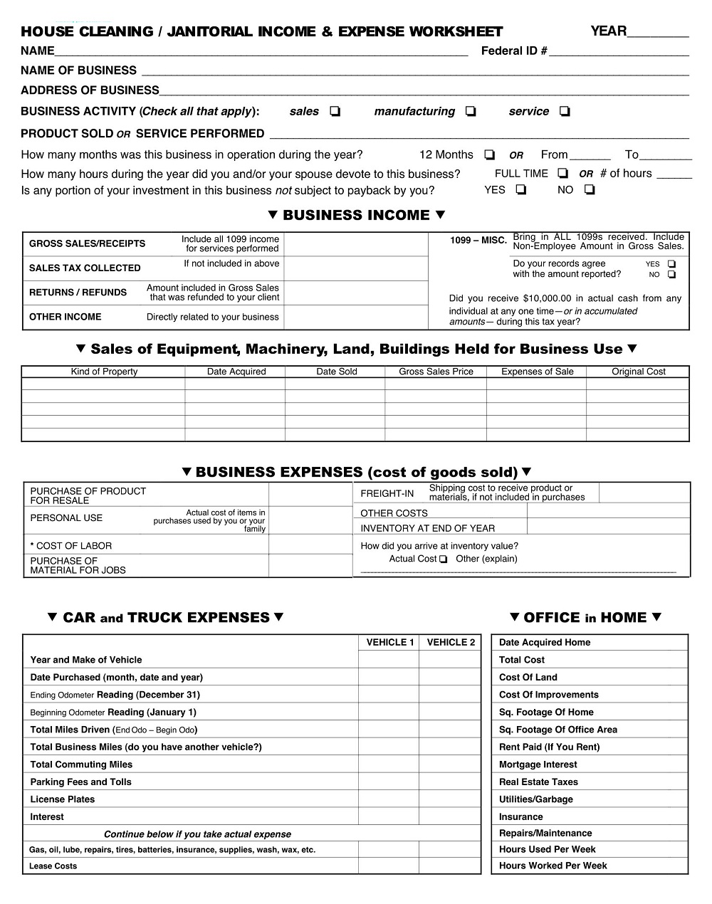 Janitorial Income & Expense Worksheet