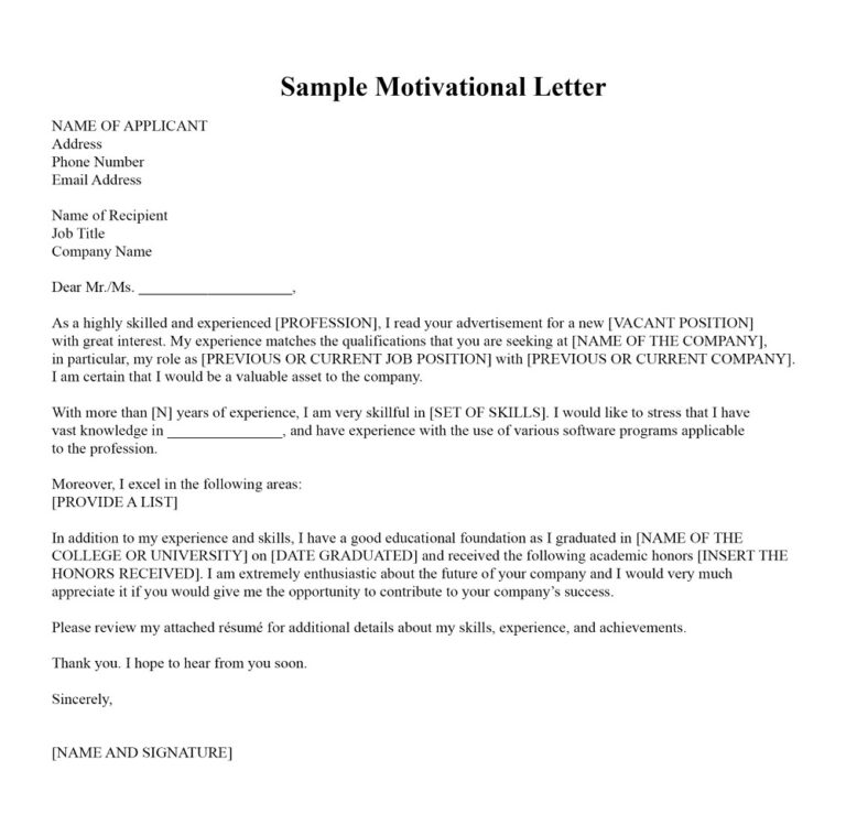 18 Free Sample Motivation Letter Templates Word Pdf American Templates