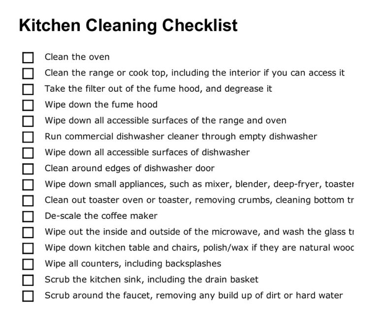 32+ Free Kitchen Cleaning Checklist Templates [Restaurant, Commercial ...