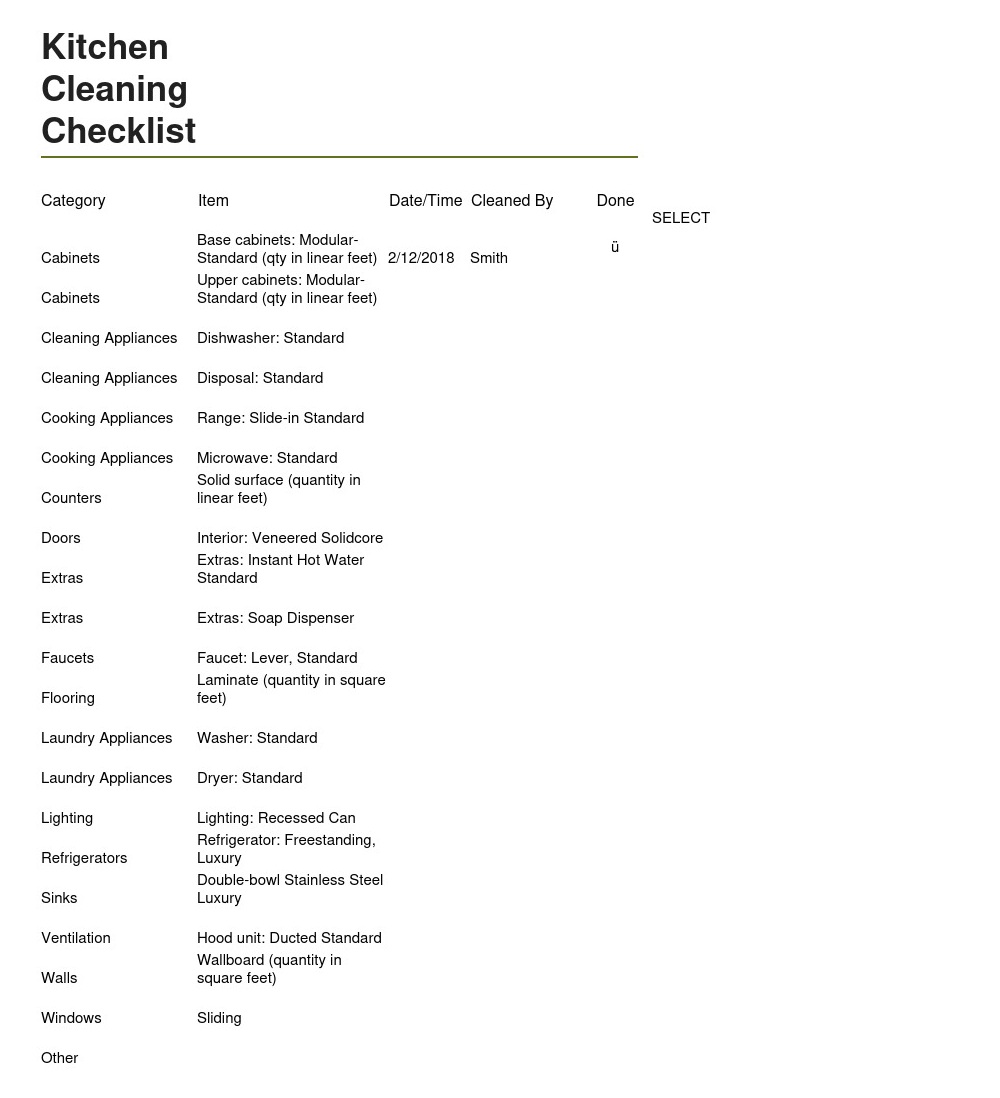 Kitchen Cleaning Checklist Excel