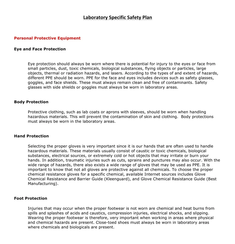 Laboratory Specific Safety Plan