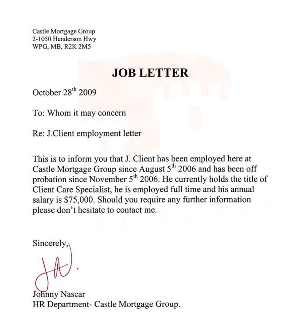 Letter Verifying Employment Template