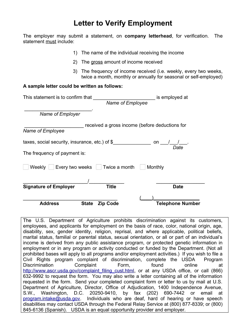 Letter to Verify Employment Template
