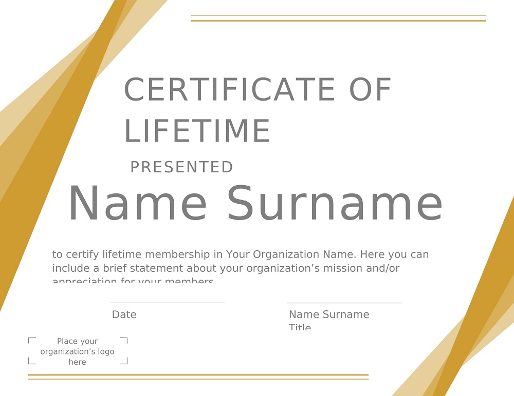 Lifetime Membership Certificate Template