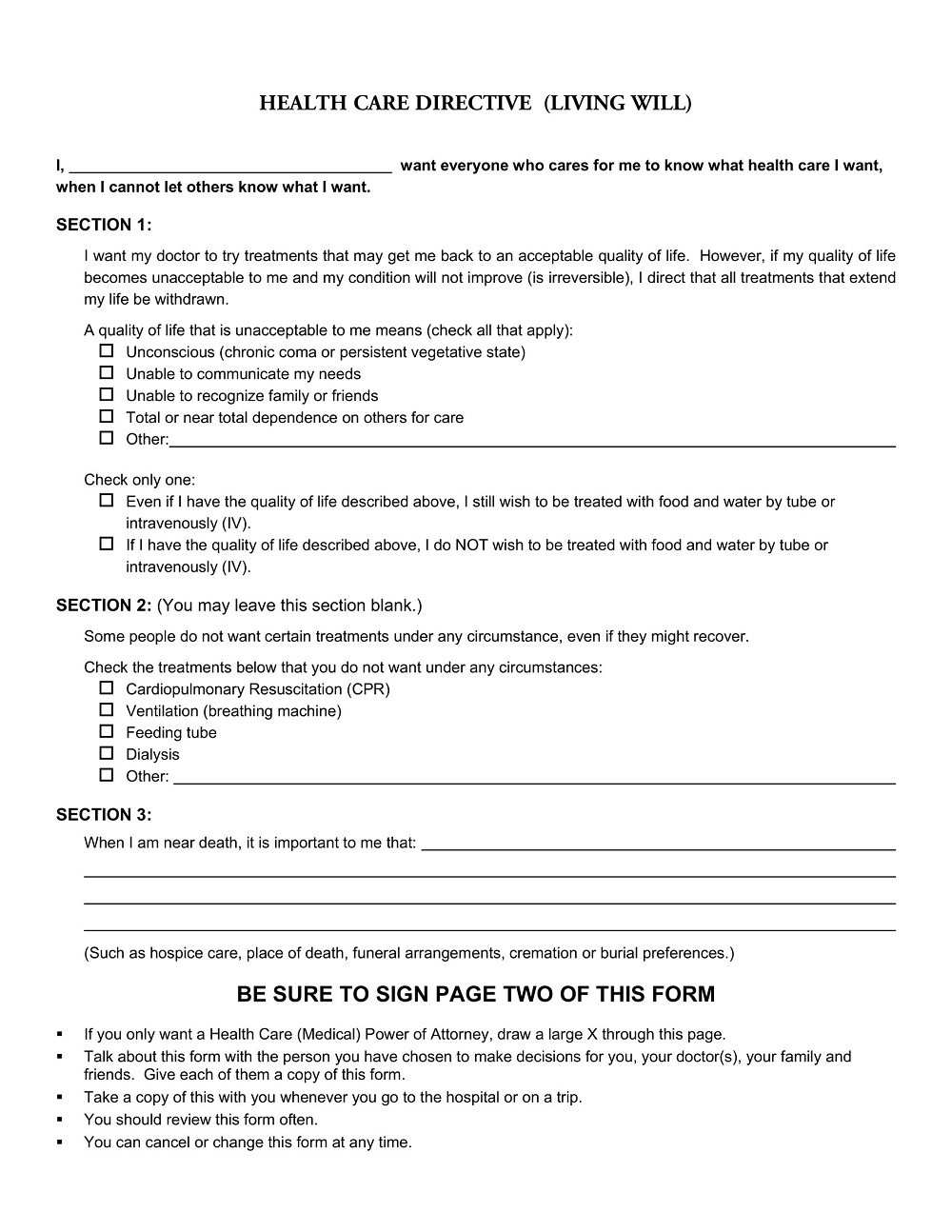 Living Will Template PDF